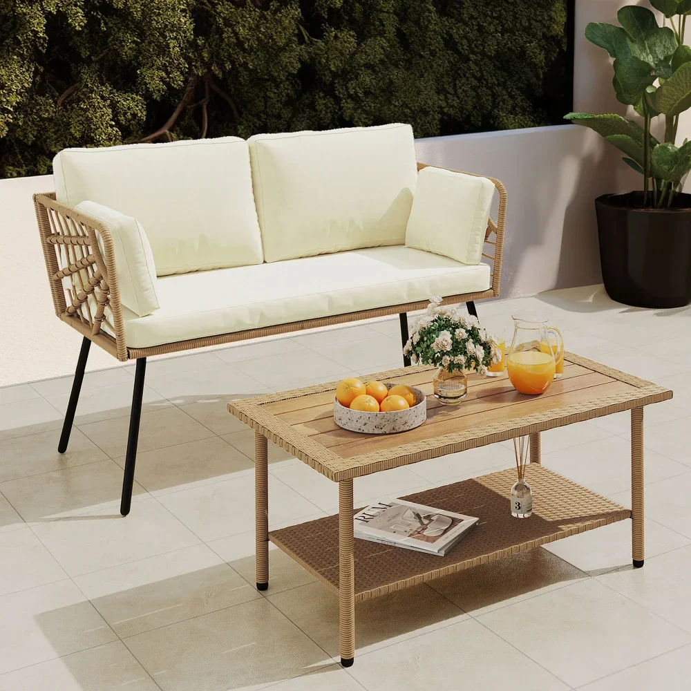 2 Pieces Patio Furniture Set, Wicker Patio Sofa and Loveseat (Beige Cushions & Lumbar Pillows) with Coffee Table
2 Pieces Patio Furniture Set, Wicker Patio Sofa and Loveseat (Beige Cushions & Lumbar Pillows) with Coffee Table