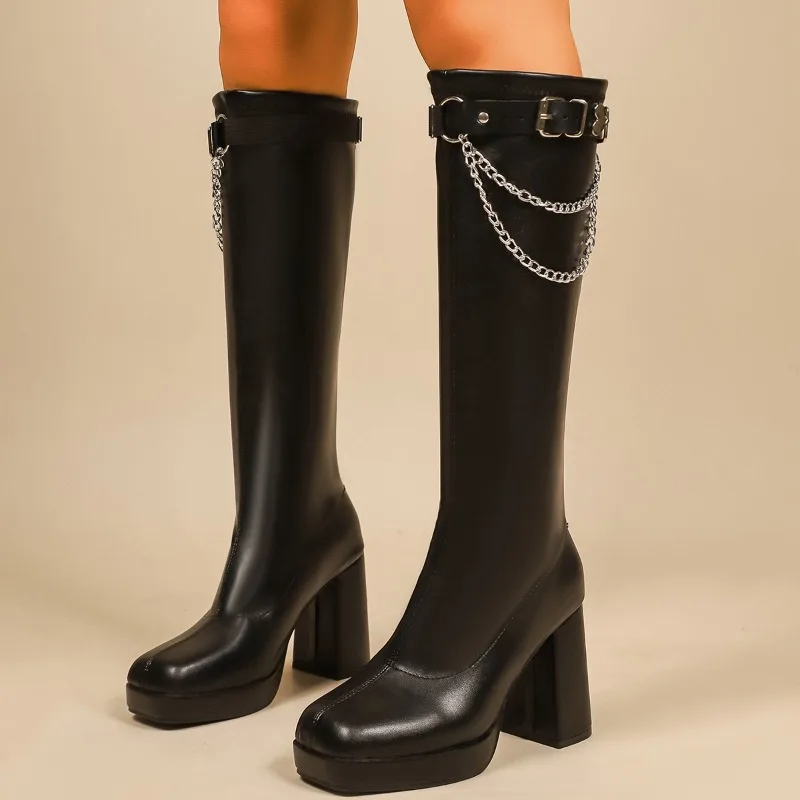Women Knee-High Long Boots Autumn Winter New Pointed Toe Platform Shoes Fashion Thick Heel Metal Buckle Versatile High-Tube Boot
Women Knee-High Long Boots Autumn Winter New Pointed Toe Platform Shoes Fashion Thick Heel Metal Buckle Versatile High-Tube Boot
