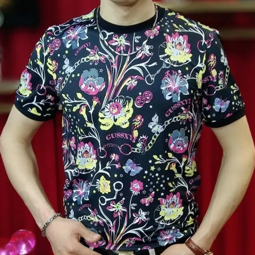 Summer Flower Stamping Pattern Print Men Tees Men Short Sleeved Pullover Casual Personality Retro Pattern Comfortable Tee
Summer Flower Stamping Pattern Print Men Tees Men Short Sleeved Pullover Casual Personality Retro Pattern Comfortable Tee