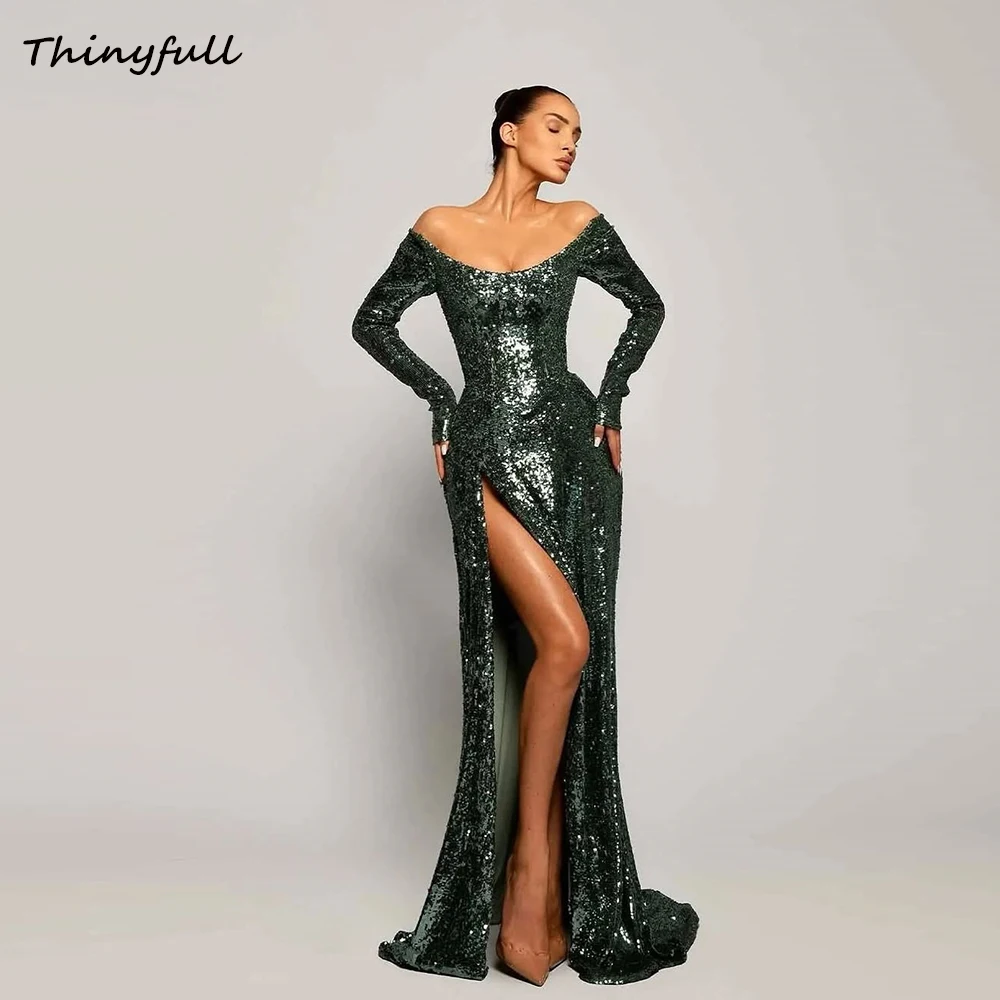 Thinyfull Mermaid Glitter Sequin Prom Dresses Off Shoulder Long Sleeves Evening Gown Long Formal Dress Robe De Soirée Customized
Thinyfull Mermaid Glitter Sequin Prom Dresses Off Shoulder Long Sleeves Evening Gown Long Formal Dress Robe De Soirée Customized