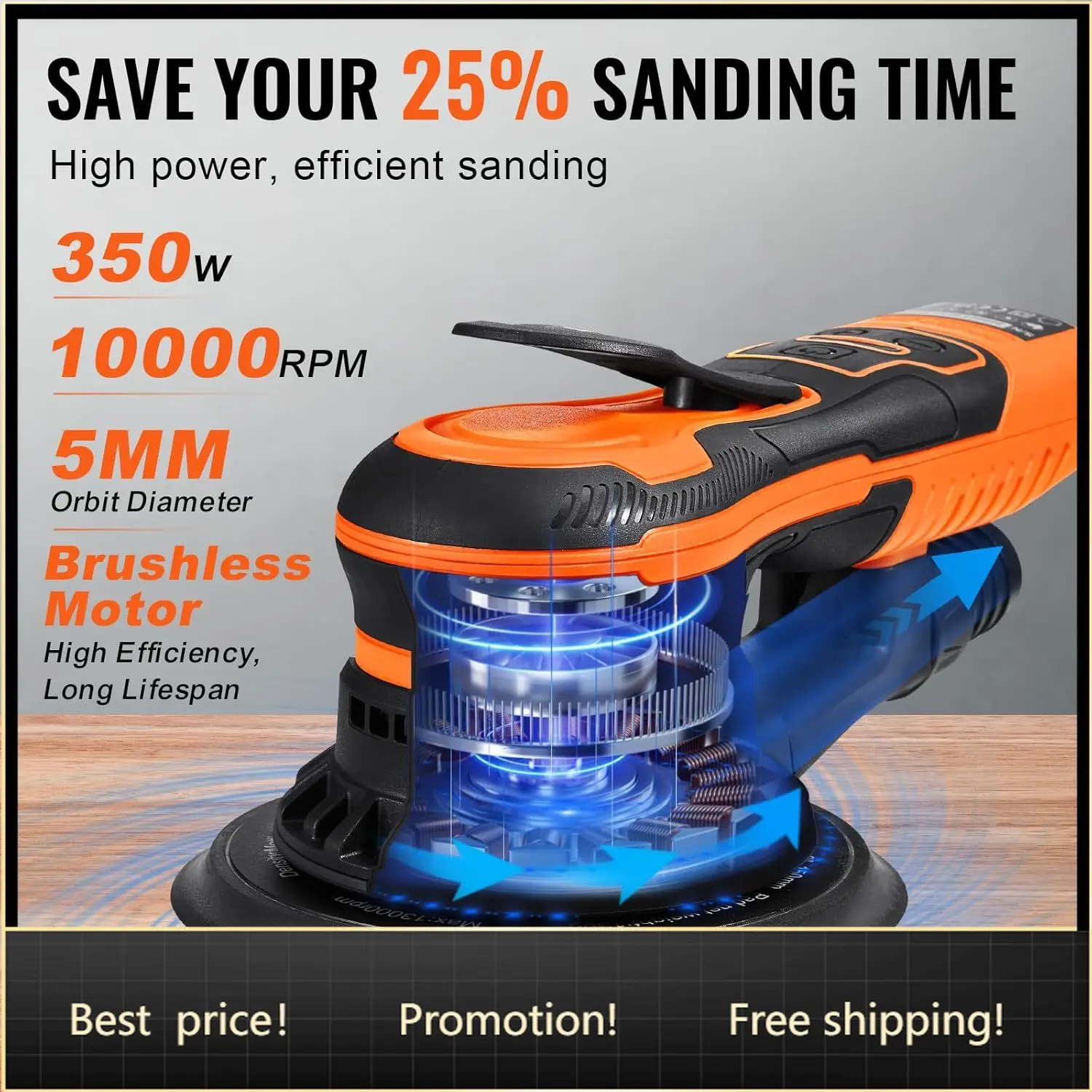 Random Orbital Sander 5 & 6-Inch, 350W Brushless Orbital Sander, 10,000 PRM 6 Variable Speed Electric Palm Sander with 20PCS San
Random Orbital Sander 5 & 6-Inch, 350W Brushless Orbital Sander, 10,000 PRM 6 Variable Speed Electric Palm Sander with 20PCS San