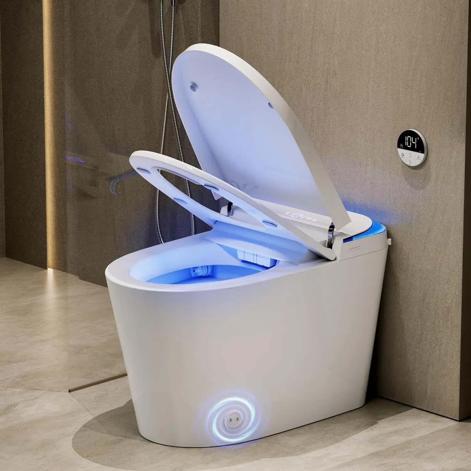 Smart Toilet with Powerful Flush, Auto Open/Close Lid, Foot Sensor,One Piece Toilet with Elongated Heated Seat,Foam, Customized
Smart Toilet with Powerful Flush, Auto Open/Close Lid, Foot Sensor,One Piece Toilet with Elongated Heated Seat,Foam, Customized