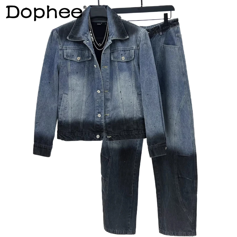 Мужские осенние новые модные комплекты из двух предметов 2025 года, мужские комплекты из 2 предметов, модные джинсовые свободные куртки с градиентом, комплекты из изогнутых джинсовых брюк
Мужские осенние новые модные комплекты из двух предметов 2025 года, мужские комплекты из 2 предметов, модные джинсовые свободные куртки с градиентом, комплекты из изогнутых джинсовых брюк