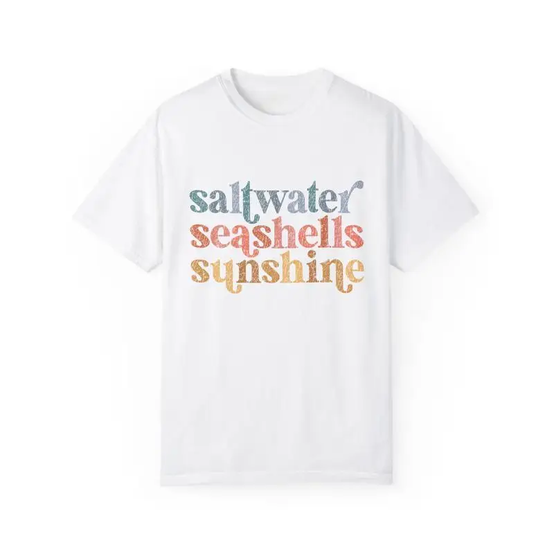 Women's "Saltwater Seashells Sunshine" T-Shirt Slogan Tee Summer Vacation Beach Trip Ocean Aesthetic Top 
Women's "Saltwater Seashells Sunshine" T-Shirt Slogan Tee Summer Vacation Beach Trip Ocean Aesthetic Top