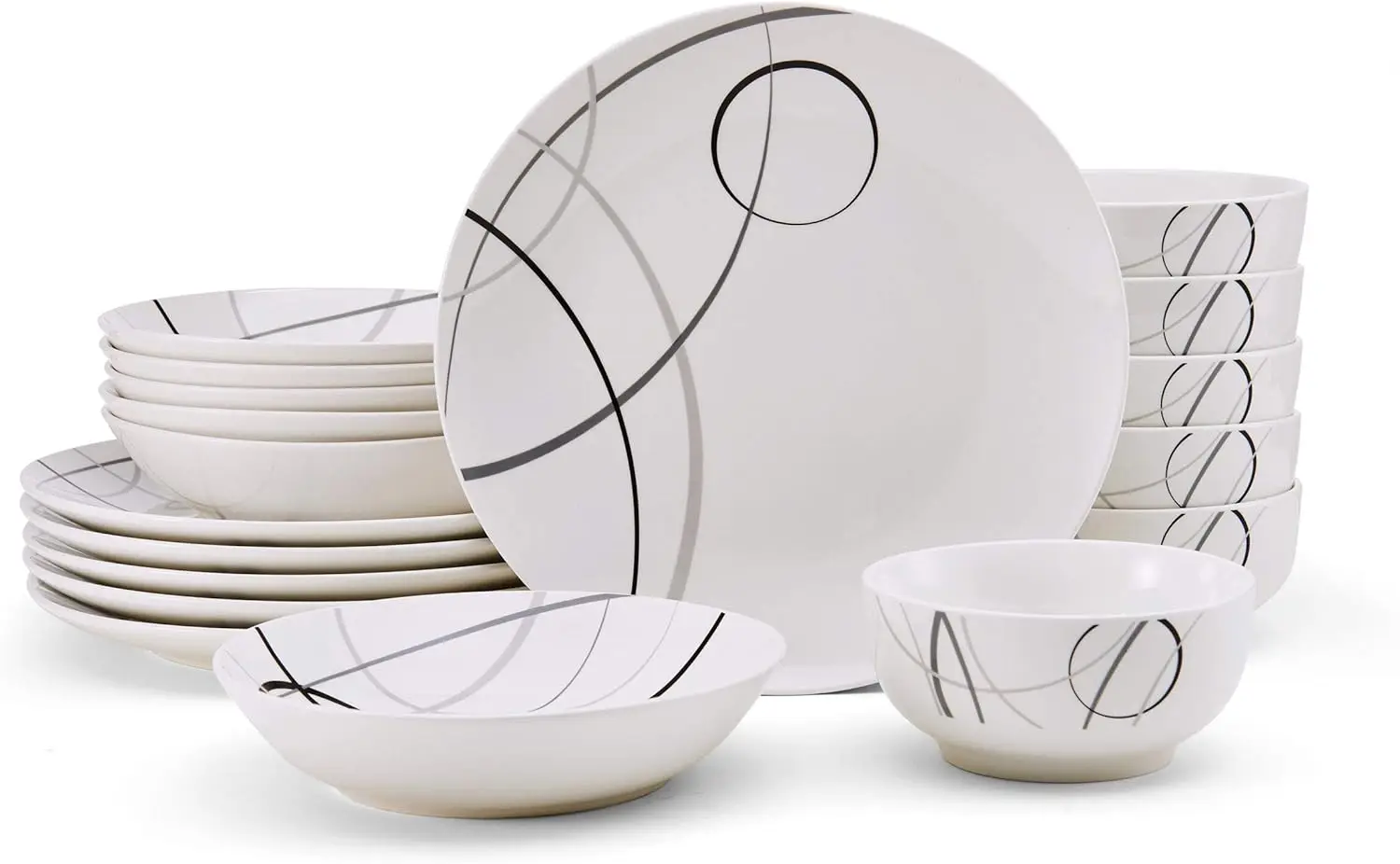 Porcelain 18-Piece Dinnerware Set, Service For 6, Circles 
Porcelain 18-Piece Dinnerware Set, Service For 6, Circles