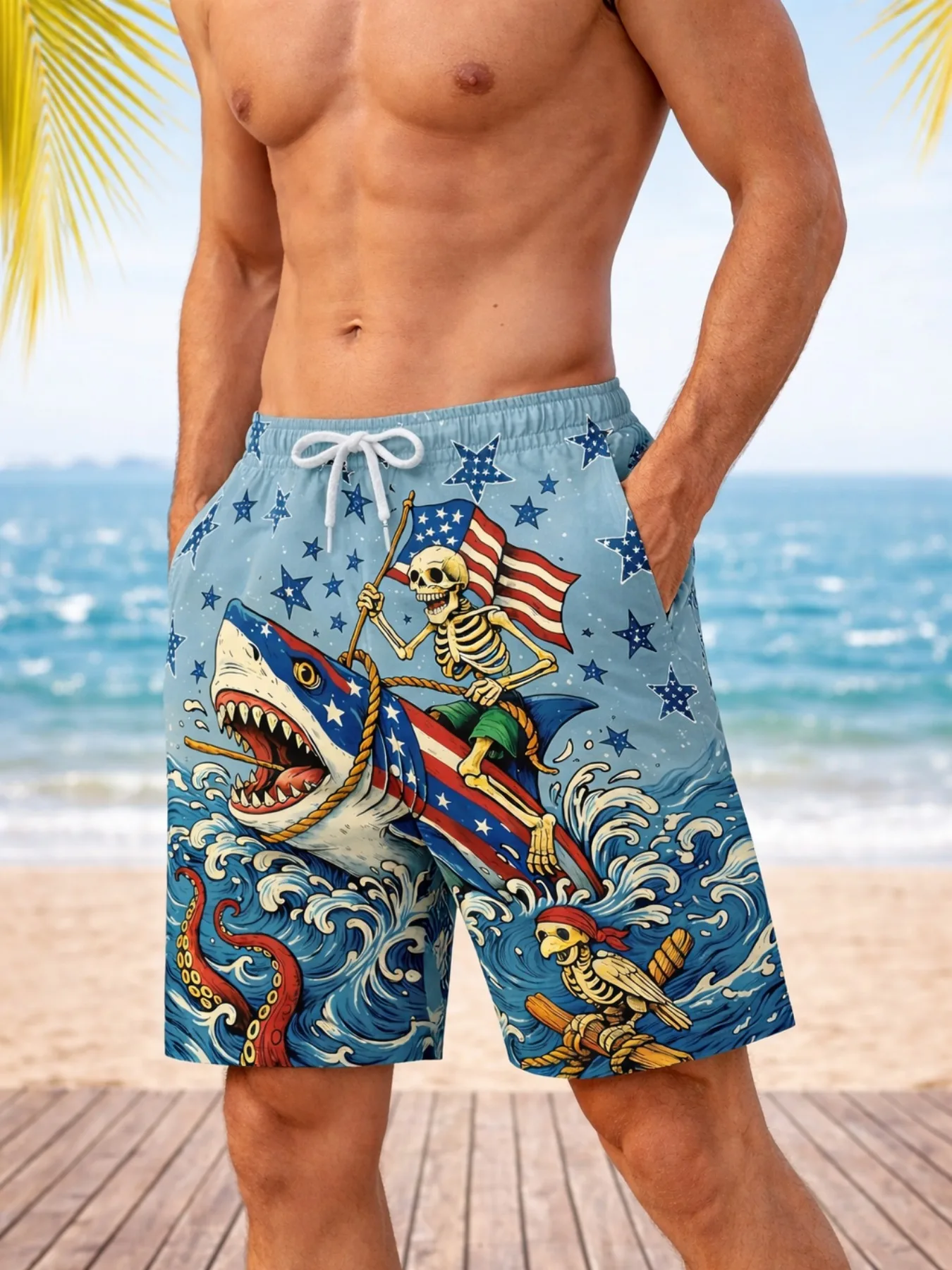 Hot Selling Quick Dry Drawstring Beach Shorts for Men Creative Skull & Shark Art Print Breathable Swimming Vacation Casual
Hot Selling Quick Dry Drawstring Beach Shorts for Men Creative Skull & Shark Art Print Breathable Swimming Vacation Casual