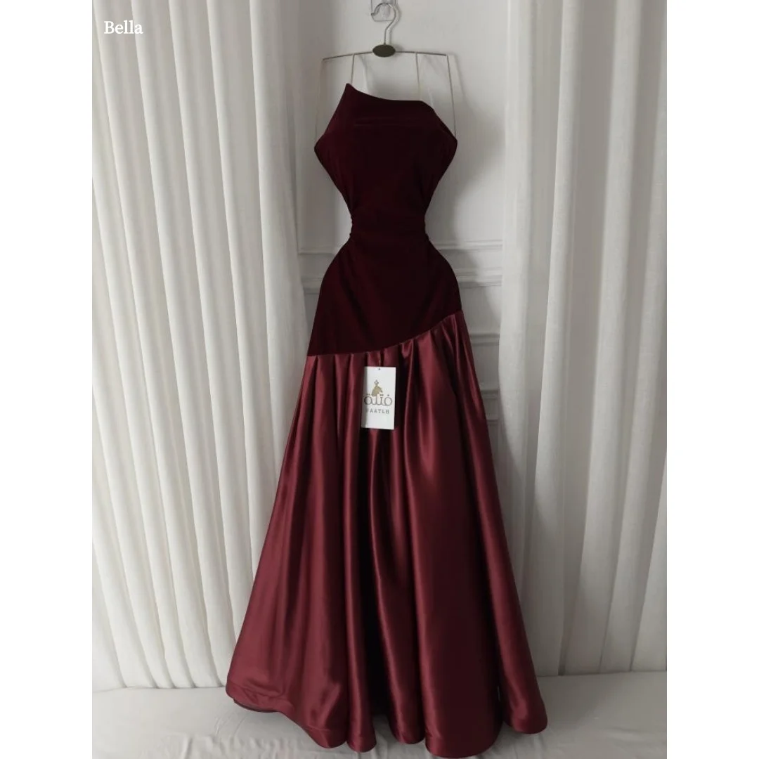 Bella Customized Wine Red Strapless Velvet Satin Paneled Prom Dress A-Line Party Dresses Formal Gown robes de soirée 2025
Bella Customized Wine Red Strapless Velvet Satin Paneled Prom Dress A-Line Party Dresses Formal Gown robes de soirée 2025