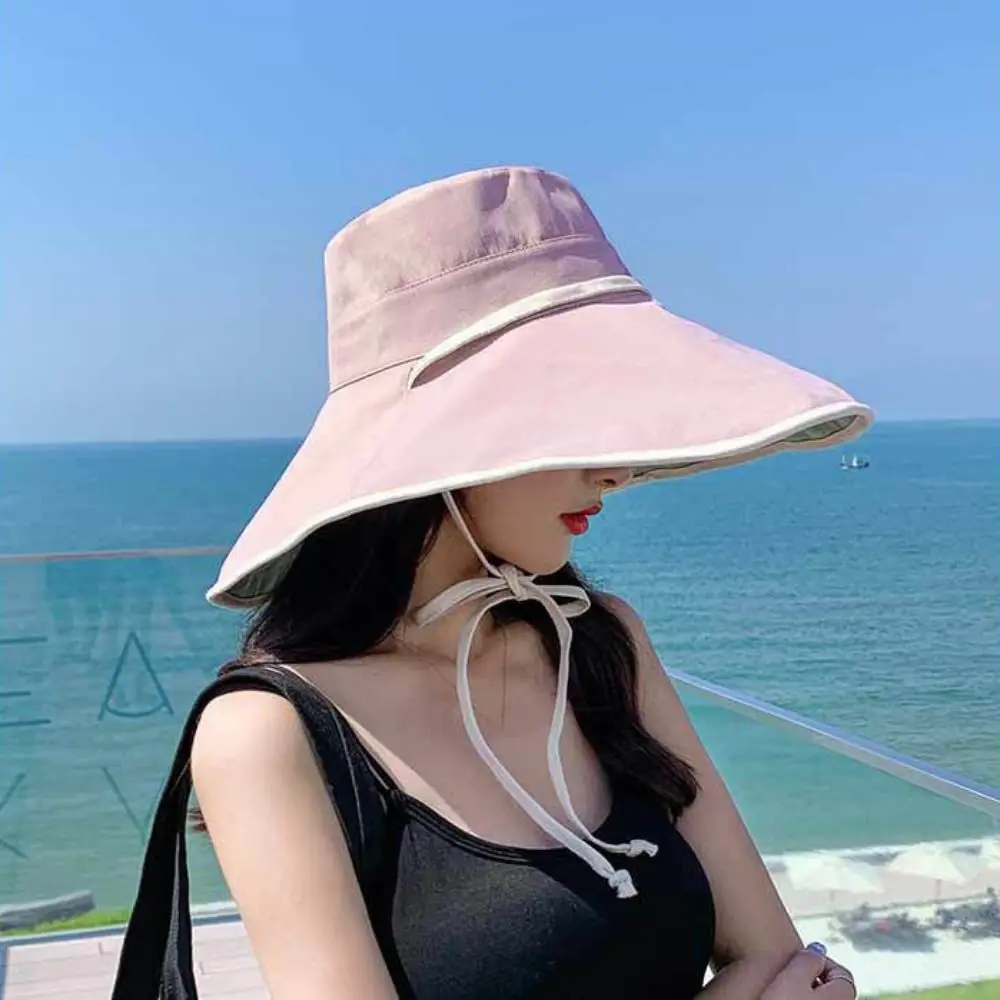 Solid Color Wide Brim Sun Hat Anti-UV Korean Style Sun Protection Hat Fisherman Hat with Neck Rope Women Bucket Hat Travel
Solid Color Wide Brim Sun Hat Anti-UV Korean Style Sun Protection Hat Fisherman Hat with Neck Rope Women Bucket Hat Travel