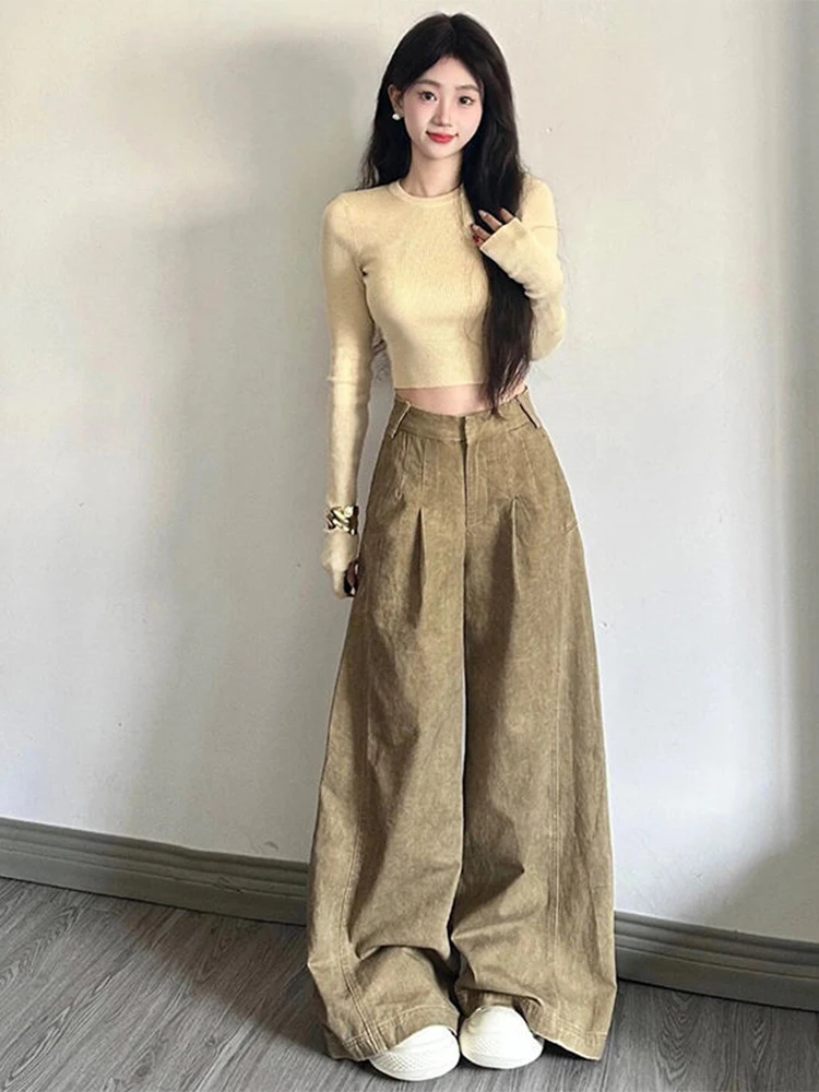 Washed Yellow Denim Jeans Women's Loose Wide Leg Pants High Waist Straight Leg Trousers Vintage Design Autumn New Style
Washed Yellow Denim Jeans Women's Loose Wide Leg Pants High Waist Straight Leg Trousers Vintage Design Autumn New Style