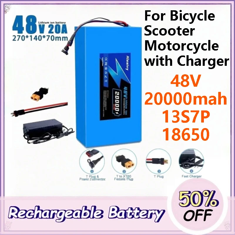 48V 20Ah 13S7P 18650 Electric Bike Lithium Battery Pack Li Ion Ebike Battery for Bicycle Scooter Motorcycle with Charger
48V 20Ah 13S7P 18650 Electric Bike Lithium Battery Pack Li Ion Ebike Battery for Bicycle Scooter Motorcycle with Charger
