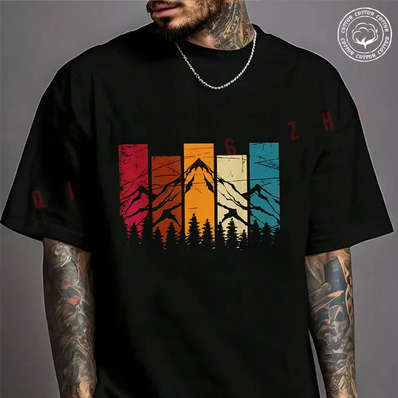 Vintage Color-Block Mountain Forest Print Moto Men's Fashion T-shirt Cotton Casual Summer Comfortable Short Sleeve Tops
Vintage Color-Block Mountain Forest Print Moto Men's Fashion T-shirt Cotton Casual Summer Comfortable Short Sleeve Tops