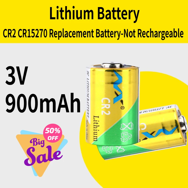 CR2 3V Battery Lithium 900mAh 15*27mm CR15270 Replacement Battery-Not Rechargeable
CR2 3V Battery Lithium 900mAh 15*27mm CR15270 Replacement Battery-Not Rechargeable