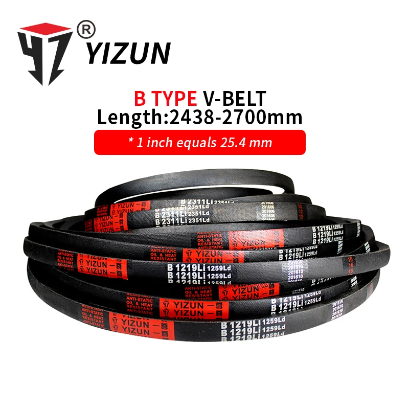 YIZUN B Type B2438~2700mm Hard Wire Rubber Drive Inner Length Girth Industrial Transmission Agricultural Machinery V Belt
YIZUN B Type B2438~2700mm Hard Wire Rubber Drive Inner Length Girth Industrial Transmission Agricultural Machinery V Belt