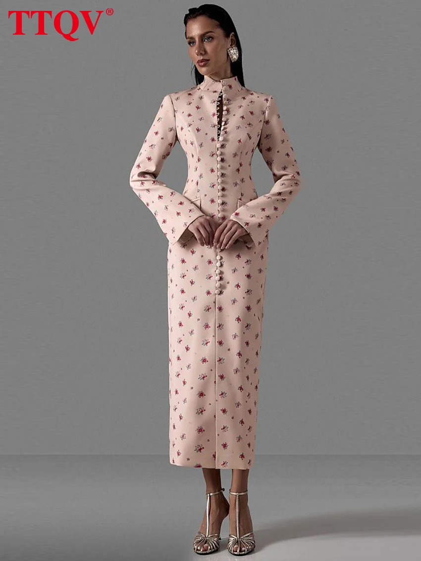 TTQV Fashion Slim Print Women's Dress 2026 Vintage Stand Collar Long Sleeve Midi Dresses Elegant Classic Slit Femlae Dress
TTQV Fashion Slim Print Women's Dress 2026 Vintage Stand Collar Long Sleeve Midi Dresses Elegant Classic Slit Femlae Dress