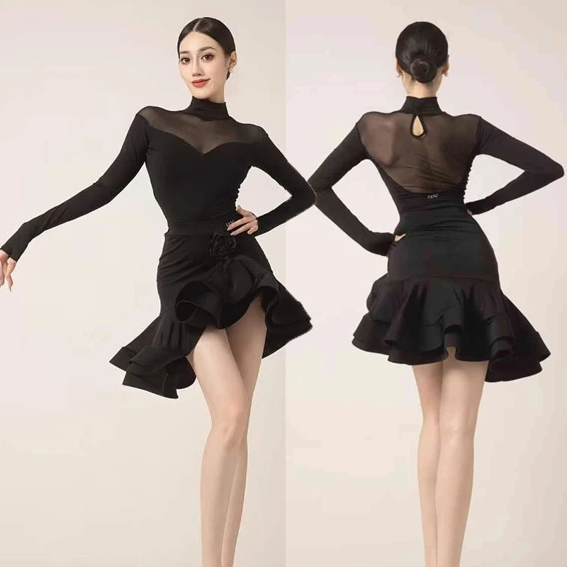 Women Latin Dance Uniform Long Sleeve Mesh Perspective Backless Adult Competition Dress Suit Women Ballroom Dancewear Costumes
Women Latin Dance Uniform Long Sleeve Mesh Perspective Backless Adult Competition Dress Suit Women Ballroom Dancewear Costumes