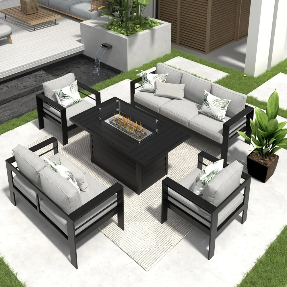 Aluminum Patio Set with Fire Pit Table, 5 Piece Metal Furniture with Water-Resistant Cushions, Patio Furniture Outdoor Set
Aluminum Patio Set with Fire Pit Table, 5 Piece Metal Furniture with Water-Resistant Cushions, Patio Furniture Outdoor Set