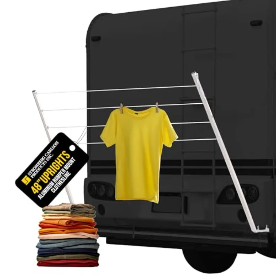 CL-100 Bumper Mounted Clothesline - 48" aluminum foldable travel drying rack for RV Bumper camper and outdoor use; 84" hanging
CL-100 Bumper Mounted Clothesline - 48" aluminum foldable travel drying rack for RV Bumper camper and outdoor use; 84" hanging