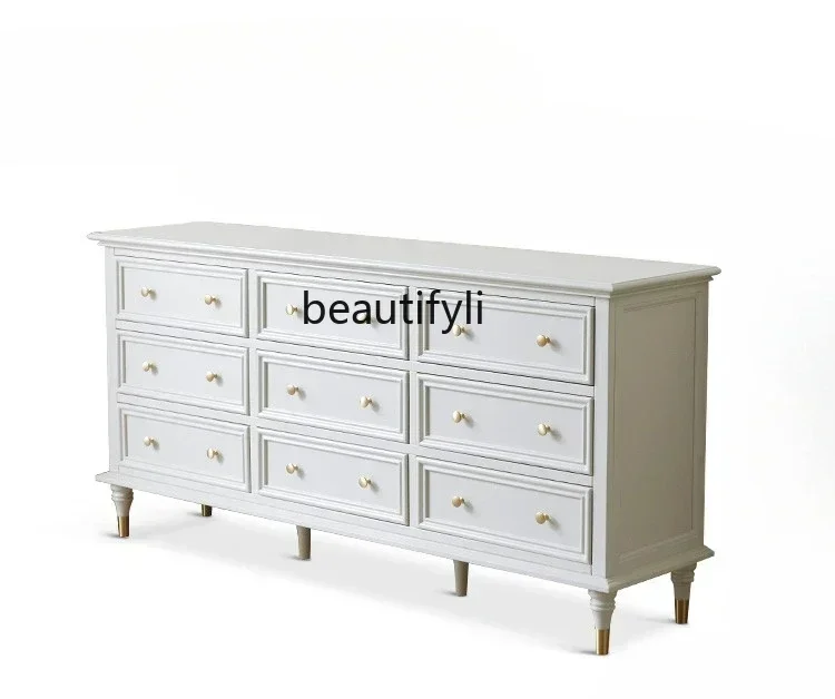 lt American solid wood chest bedroom white cabinet against the wall light luxury French bedside storage living room retro
lt American solid wood chest bedroom white cabinet against the wall light luxury French bedside storage living room retro