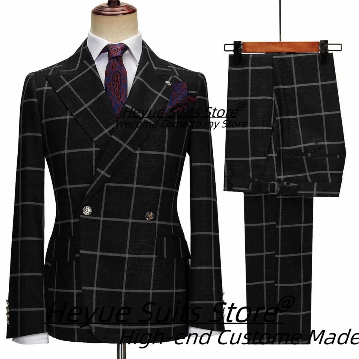 Business Black Plaid Men Suits Customized Slim Fit Double Breasted Groom Wedding Tuxedos 2 Pieces Sets Male Office Work Blazers
Business Black Plaid Men Suits Customized Slim Fit Double Breasted Groom Wedding Tuxedos 2 Pieces Sets Male Office Work Blazers