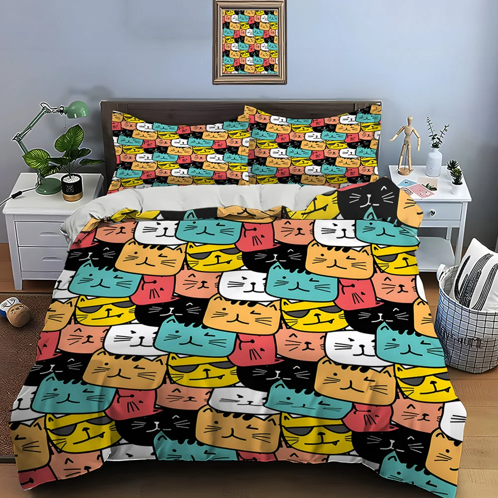 Colorful cat face illustration Bedding Set for Kids Luxury Gift 3pcs Digital Print Comforter Set Soft Comfortable Breathable
Colorful cat face illustration Bedding Set for Kids Luxury Gift 3pcs Digital Print Comforter Set Soft Comfortable Breathable