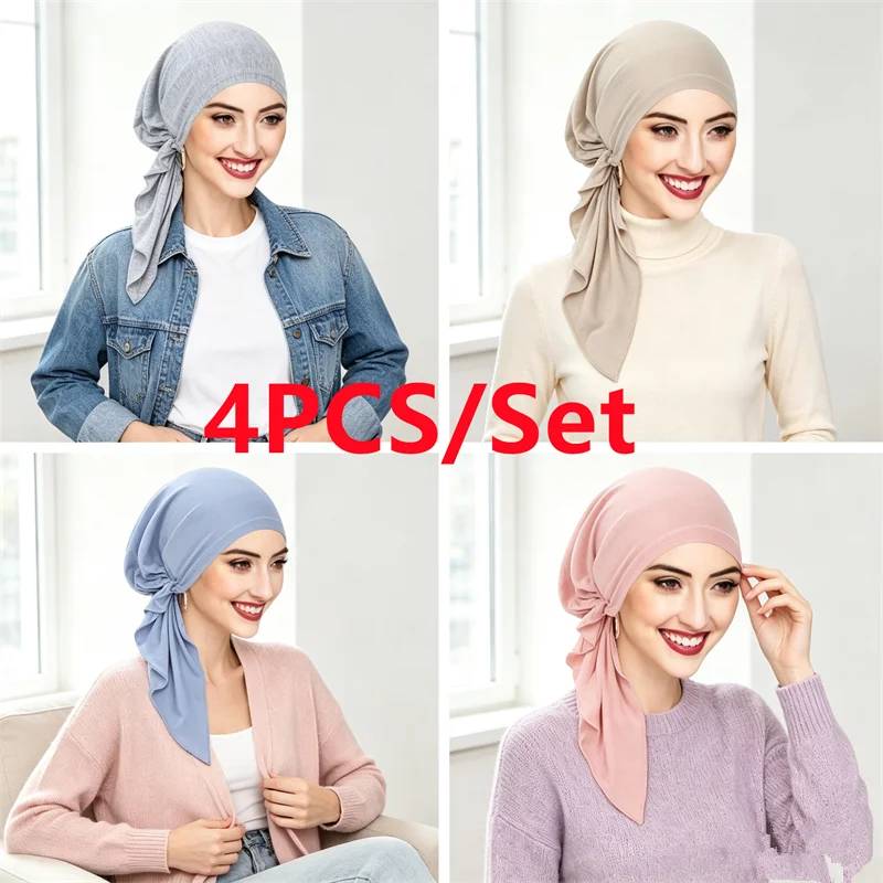 4PCS/Set Pre-tied Hat Muslim Hijab Women Chemo Cap Turban Hair Loss Headscarf Head Wrap Bonnet Bandanas Headband Turbante Mujer
4PCS/Set Pre-tied Hat Muslim Hijab Women Chemo Cap Turban Hair Loss Headscarf Head Wrap Bonnet Bandanas Headband Turbante Mujer
