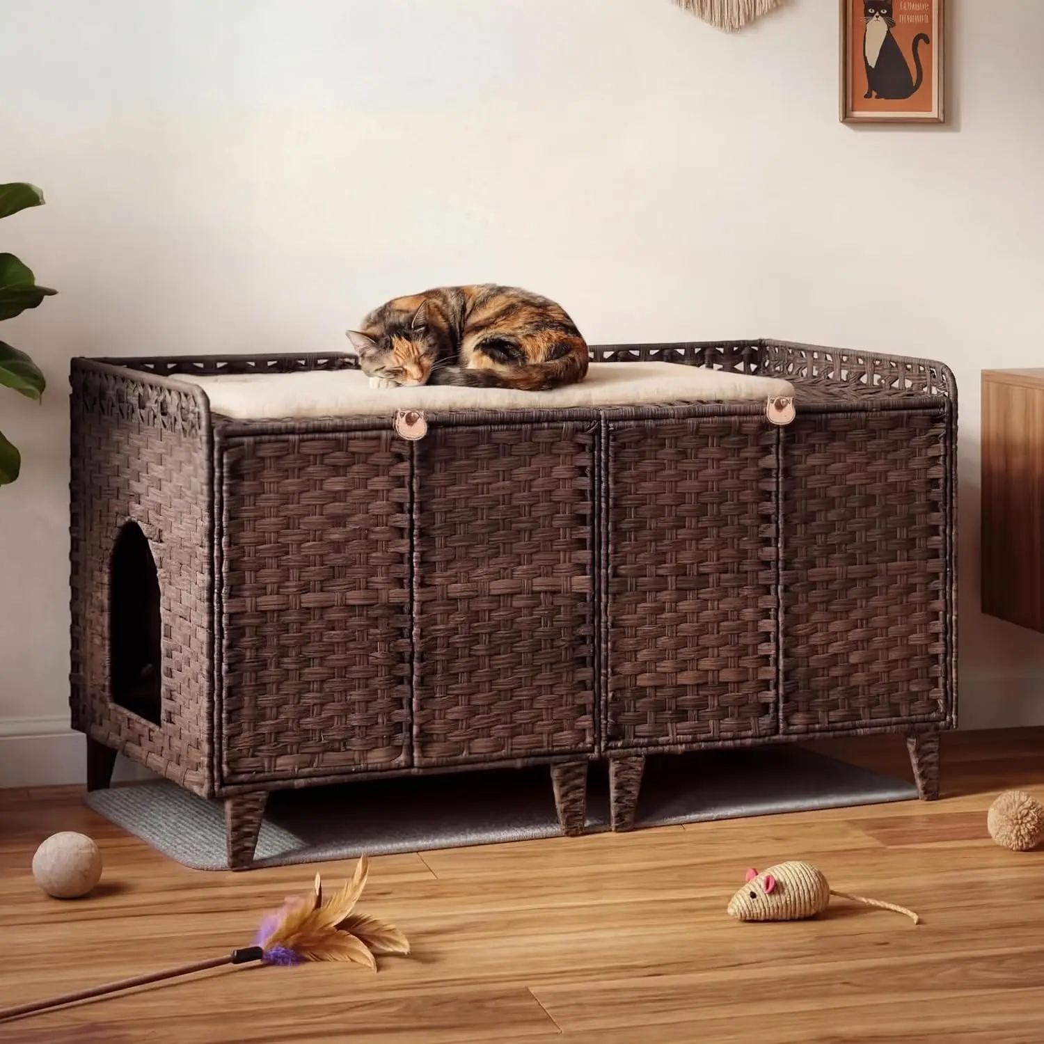 Double Litter Box Enclosure for 2 Cats,Rattan Hidden Cat Furniture with Litter Mat 2 Hooks & Doors, Large Cat House,Easy Clean
Double Litter Box Enclosure for 2 Cats,Rattan Hidden Cat Furniture with Litter Mat 2 Hooks & Doors, Large Cat House,Easy Clean