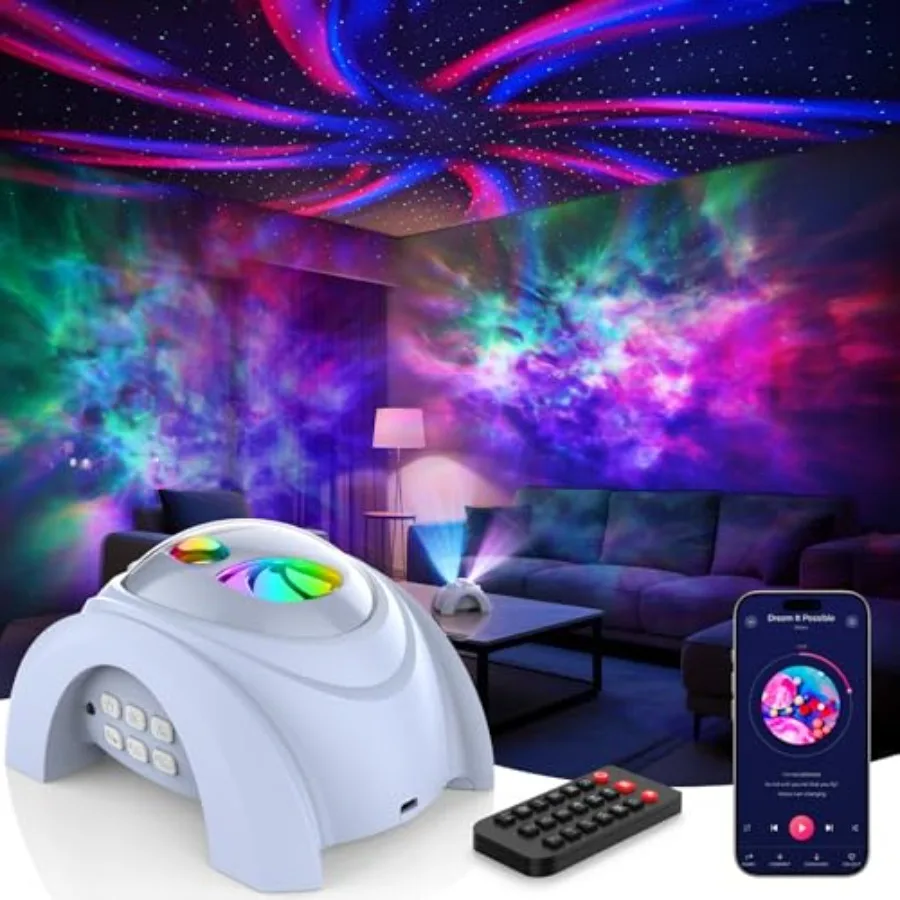 Dual Lens Galaxy Projector, Star Projector for Bedroom with White Noise and Bluetooth Speaker, Remote, Timer, Aurora and Nebula
Dual Lens Galaxy Projector, Star Projector for Bedroom with White Noise and Bluetooth Speaker, Remote, Timer, Aurora and Nebula