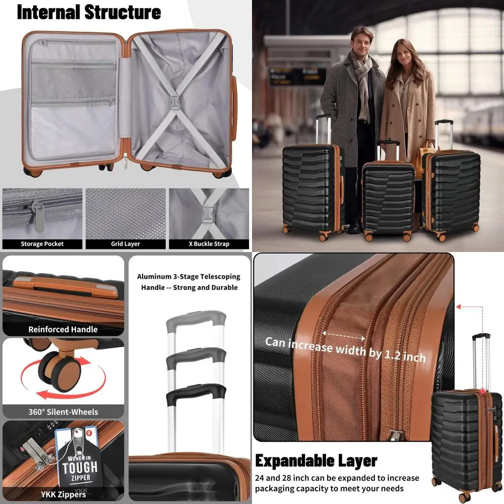 Компактный комплект багажа Spinner с застежкой-молнией YKK, чемоданы из 3 предметов с твердым корпусом из АБС-пластика и ПК, замок TSA, черный и коричневый (20, 24, 28)
Компактный комплект багажа Spinner с застежкой-молнией YKK, чемоданы из 3 предметов с твердым корпусом из АБС-пластика и ПК, замок TSA, черный и коричневый (20, 24, 28)