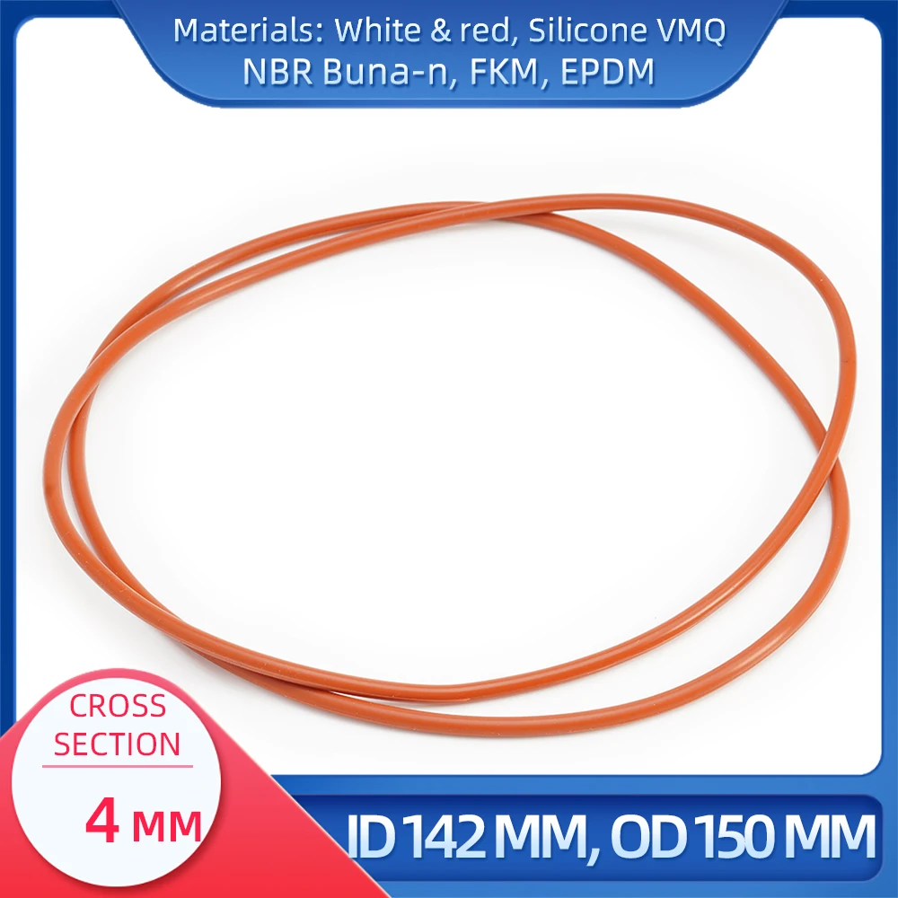 O Ring CS 4 mm ID 142 mm OD 150 mm Material With Silicone VMQ NBR FKM EPDM ORing Seal Gask
O Ring CS 4 mm ID 142 mm OD 150 mm Material With Silicone VMQ NBR FKM EPDM ORing Seal Gask
