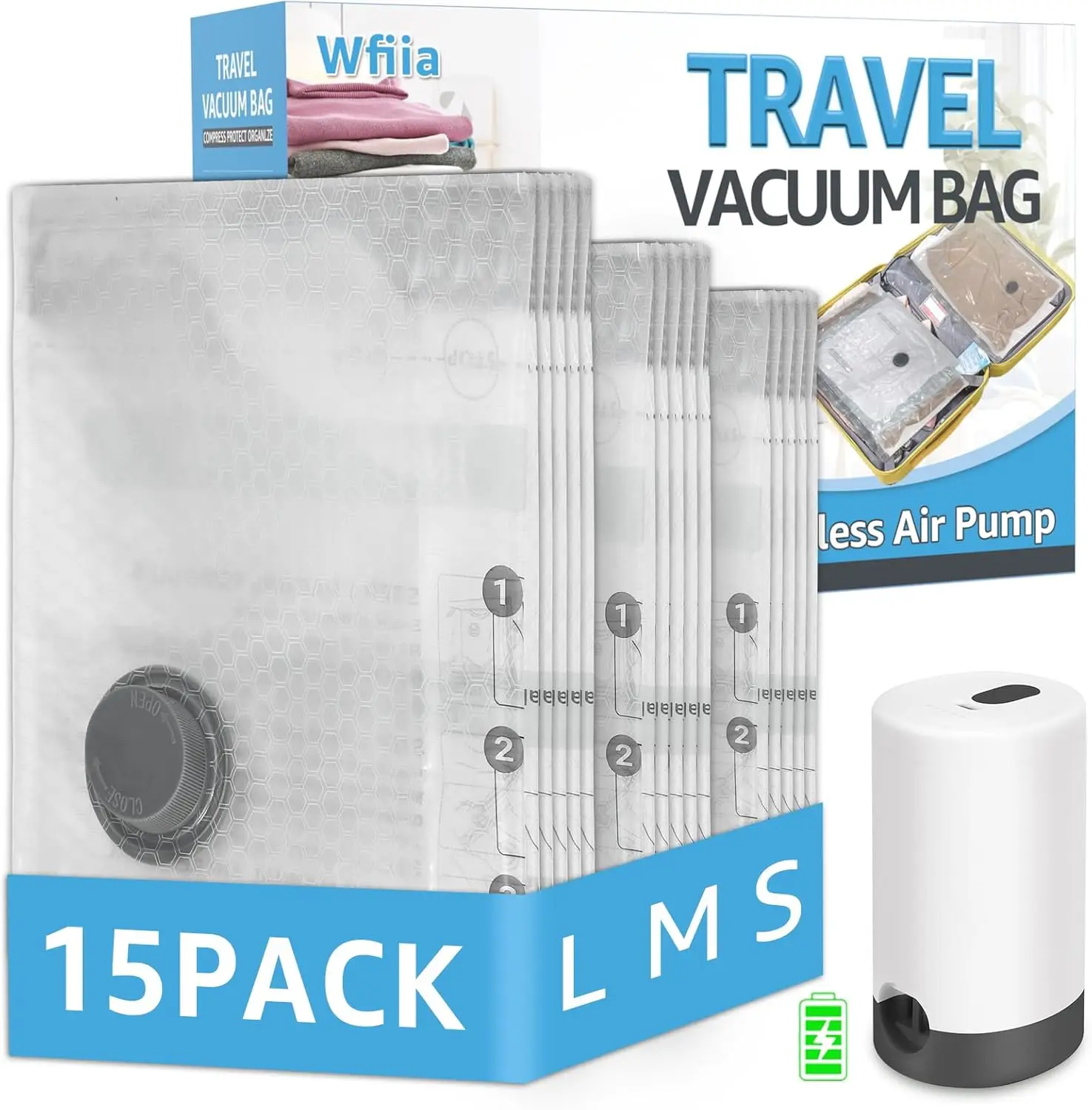 15-Pack Vacuum Storage Bags with Rechargeable Pump, 3 Sizes for Travel & Closet Organization
15-Pack Vacuum Storage Bags with Rechargeable Pump, 3 Sizes for Travel & Closet Organization