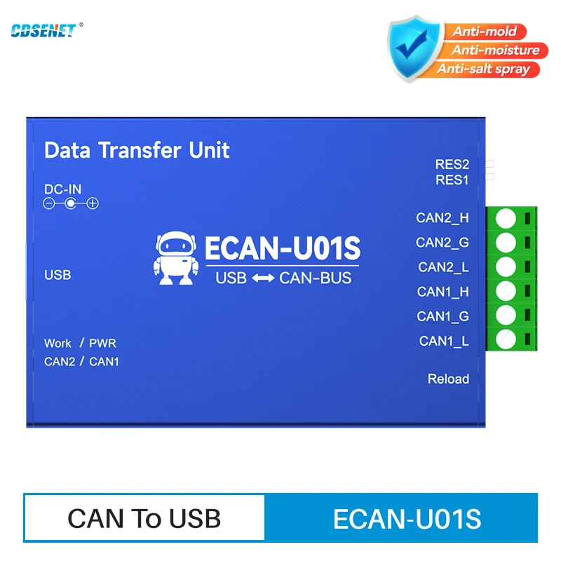 CAN To USB Protocol Converter CDSENET ECAN-U01S CAN Relay Dual Channel Can2.0 Baud Rate 1M PC-USB2.0 Communication Transceiver
CAN To USB Protocol Converter CDSENET ECAN-U01S CAN Relay Dual Channel Can2.0 Baud Rate 1M PC-USB2.0 Communication Transceiver