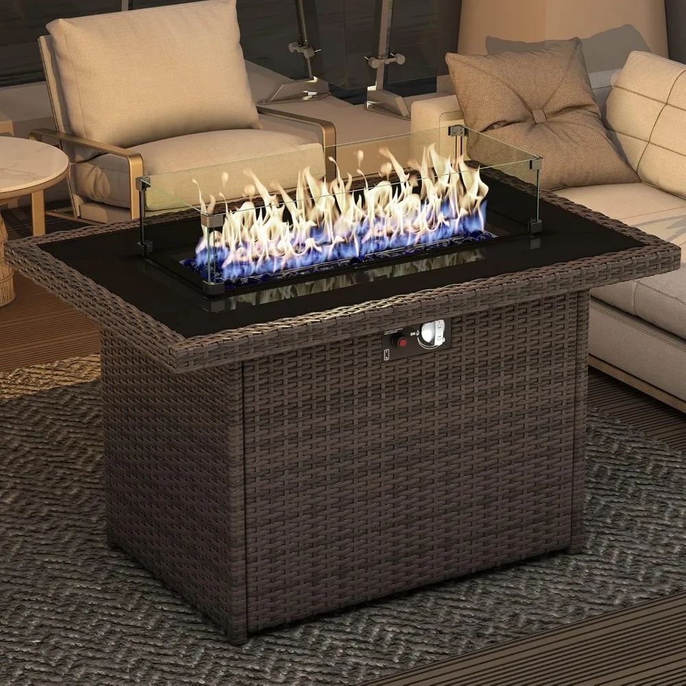 44" Propane Fire Pit Table, Outdoor Gas Fire Pit with Glass Wind Guard & Waterproof Cover, Fire Pit
44" Propane Fire Pit Table, Outdoor Gas Fire Pit with Glass Wind Guard & Waterproof Cover, Fire Pit