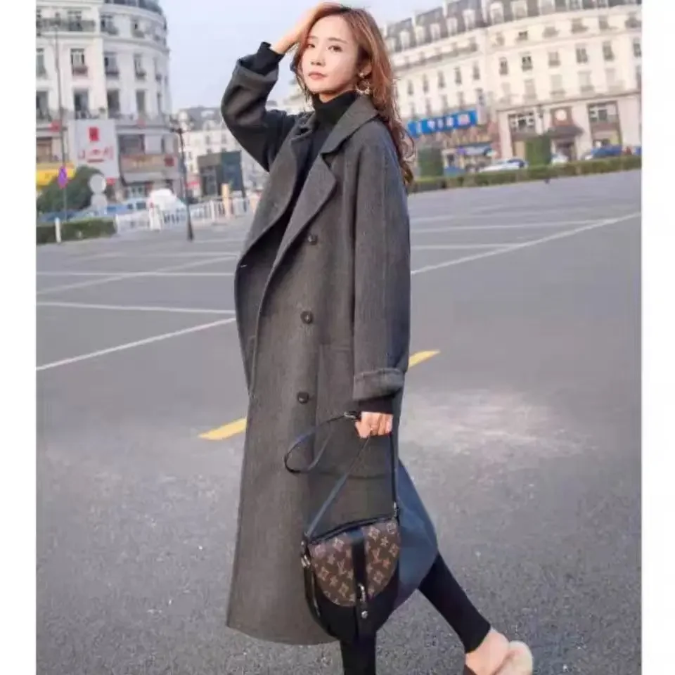 Women's Classic Retro Double Breasted Loose and Slim Medium and Long Woolen Coat Autumn and Winter New Korean Woolen Coat
Women's Classic Retro Double Breasted Loose and Slim Medium and Long Woolen Coat Autumn and Winter New Korean Woolen Coat