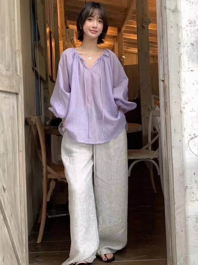 Ladies Summer New Sle Loose Fit Lightweight Sun Protection irt f Open Collar Bow Tie Lazy Faion Top for Women
Ladies Summer New Sle Loose Fit Lightweight Sun Protection irt f Open Collar Bow Tie Lazy Faion Top for Women