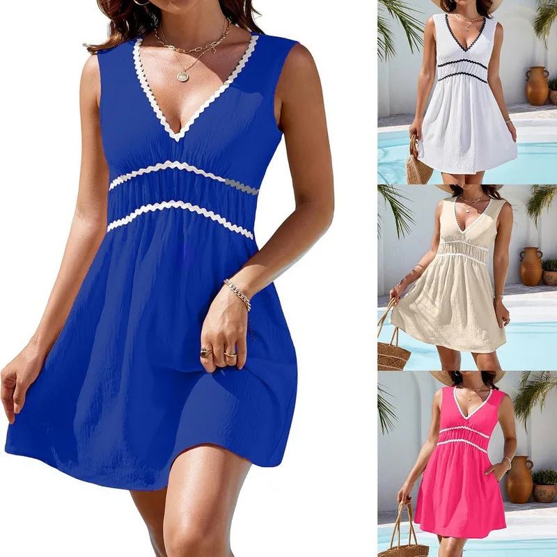 Latest Summer Women Beach Dress Floral Lace Trim V Neck Sleeless Wrap Waist Flowy Boho Maxi Dress Casual Sundress
Latest Summer Women Beach Dress Floral Lace Trim V Neck Sleeless Wrap Waist Flowy Boho Maxi Dress Casual Sundress