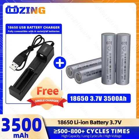 3.7V 3500mAh 18650 Li-ion Rechargeable Batteries with USB Charger High Capacity Battery for Flashlight Headlamp Power Bank Drone
