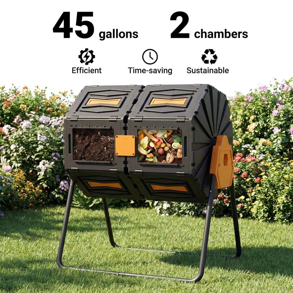 Dual Chamber Compost Tumbler, 45 Gallon Large Capacity 360° Rotating Composting Bin, BPA-Free Heavy Duty Composter, Customized
Dual Chamber Compost Tumbler, 45 Gallon Large Capacity 360° Rotating Composting Bin, BPA-Free Heavy Duty Composter, Customized