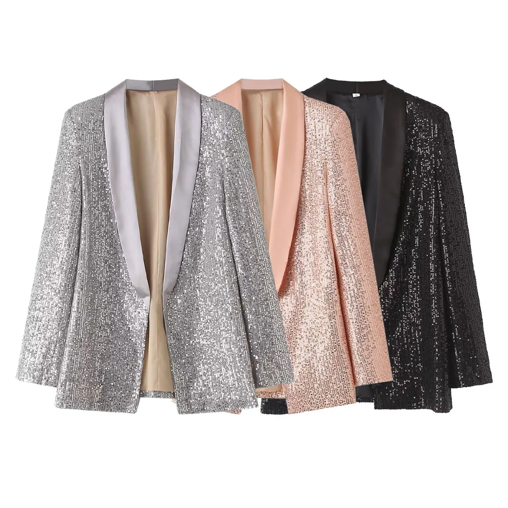 Spring Product Women's Sequin Fashionable Style Polo Collar Long sleeved Solid Color Suit Coat Z Celebrity style blazer de mujer
Spring Product Women's Sequin Fashionable Style Polo Collar Long sleeved Solid Color Suit Coat Z Celebrity style blazer de mujer
