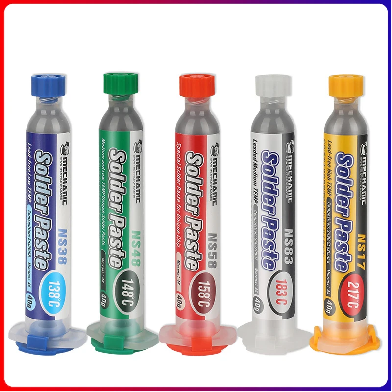 MECHANIC NS Series Simple Syringe-Shape Solder Paste For Mobile Phone Motherboard PCB Chip CPN Repair Welding
MECHANIC NS Series Simple Syringe-Shape Solder Paste For Mobile Phone Motherboard PCB Chip CPN Repair Welding