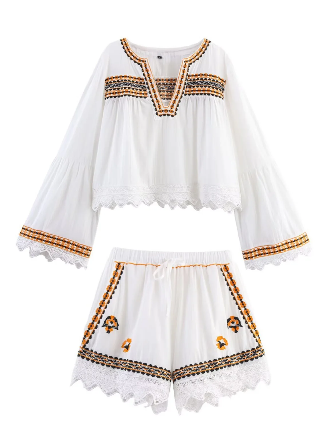 Withered V-neck Embroidered Shirt Patchwork Shorts Set Ew Two Piece Set Women's Suit Blouses Women's Clothes
Withered V-neck Embroidered Shirt Patchwork Shorts Set Ew Two Piece Set Women's Suit Blouses Women's Clothes