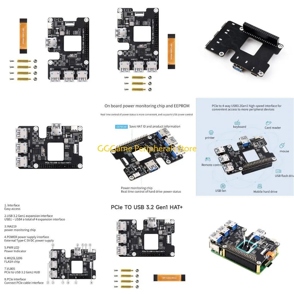 U55B 4Ports PCIe to USB 3.2 Gen1 Expansion Board USB3.2 to PCIE for Pi 5
U55B 4Ports PCIe to USB 3.2 Gen1 Expansion Board USB3.2 to PCIE for Pi 5