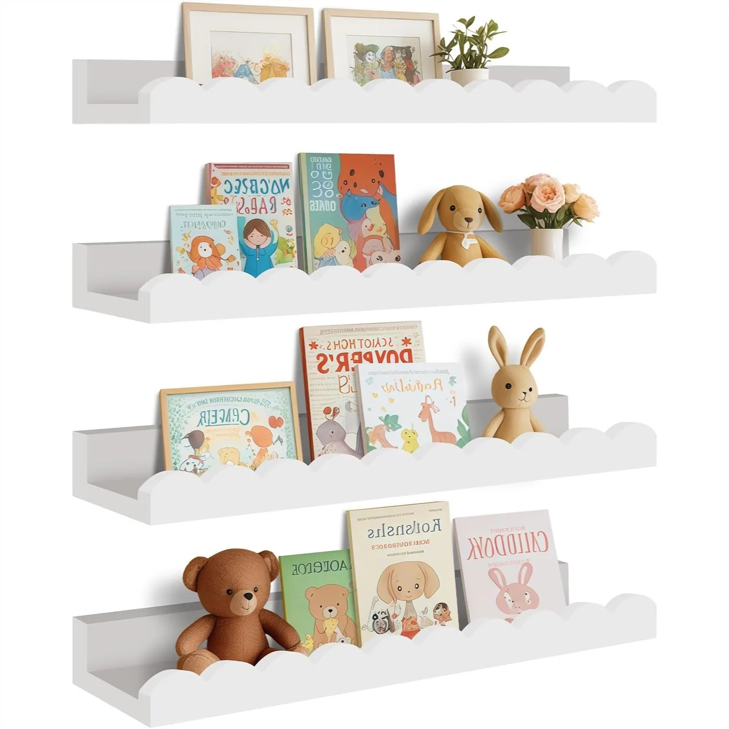 Floating Nursery Shelves for Kids, White Scalloped Wall Shelves with 4-Pack, Easy to Install and Organize
Floating Nursery Shelves for Kids, White Scalloped Wall Shelves with 4-Pack, Easy to Install and Organize