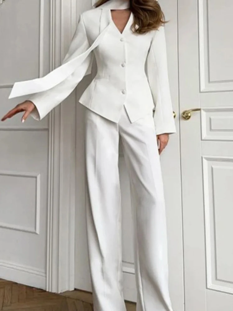 Sexy V-neck Long Sleeve Blazer&Pants Sets Fashion White Commute Women's Outfits Autumn Elegant Ribbon Slim Pants Two Piece Sets
Sexy V-neck Long Sleeve Blazer&Pants Sets Fashion White Commute Women's Outfits Autumn Elegant Ribbon Slim Pants Two Piece Sets