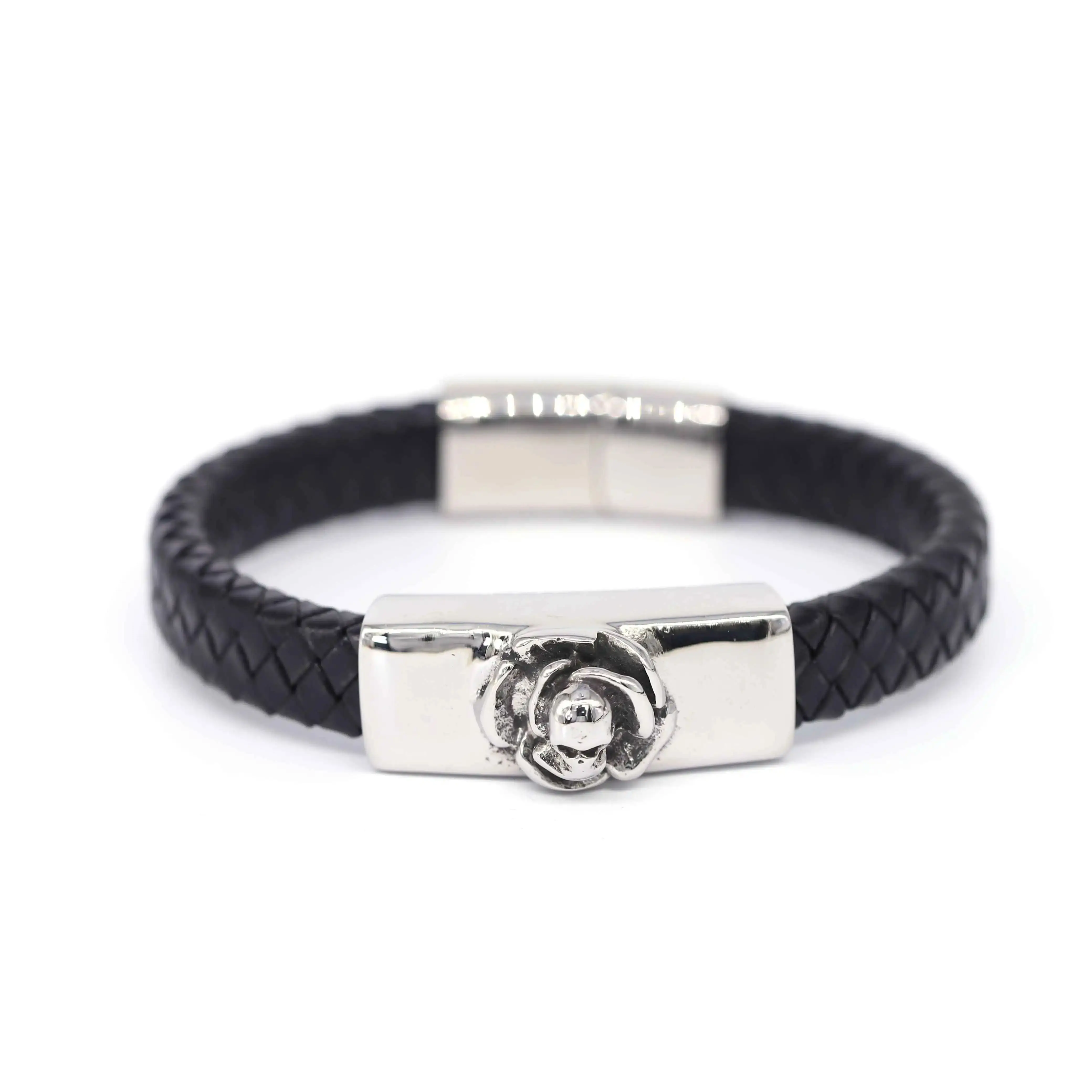 Elegant Stainless Steel Eternal Rose Bracelet Silver Rose Flower Detail Punk Leather Bracelet Charm Jewelry
Elegant Stainless Steel Eternal Rose Bracelet Silver Rose Flower Detail Punk Leather Bracelet Charm Jewelry