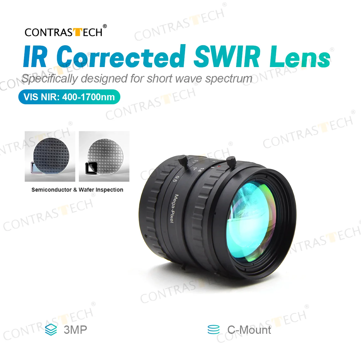 1/2 "3MP ИК-коррекция 400-1700 нм C-крепление 12 мм 16 мм фиксированная оптика VIS SWIR объектив для камеры с датчиком InGaAs Contrastech
1/2 "3MP ИК-коррекция 400-1700 нм C-крепление 12 мм 16 мм фиксированная оптика VIS SWIR объектив для камеры с датчиком InGaAs Contrastech