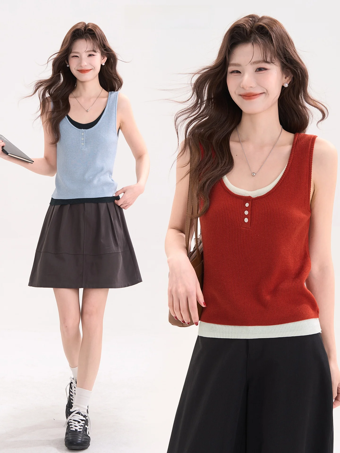 Heme 6 Wool Blend Color Block Knitted Vest Women's Spring Summer Half Open Button Strapless Top Short Length Polyester Blend
Heme 6 Wool Blend Color Block Knitted Vest Women's Spring Summer Half Open Button Strapless Top Short Length Polyester Blend