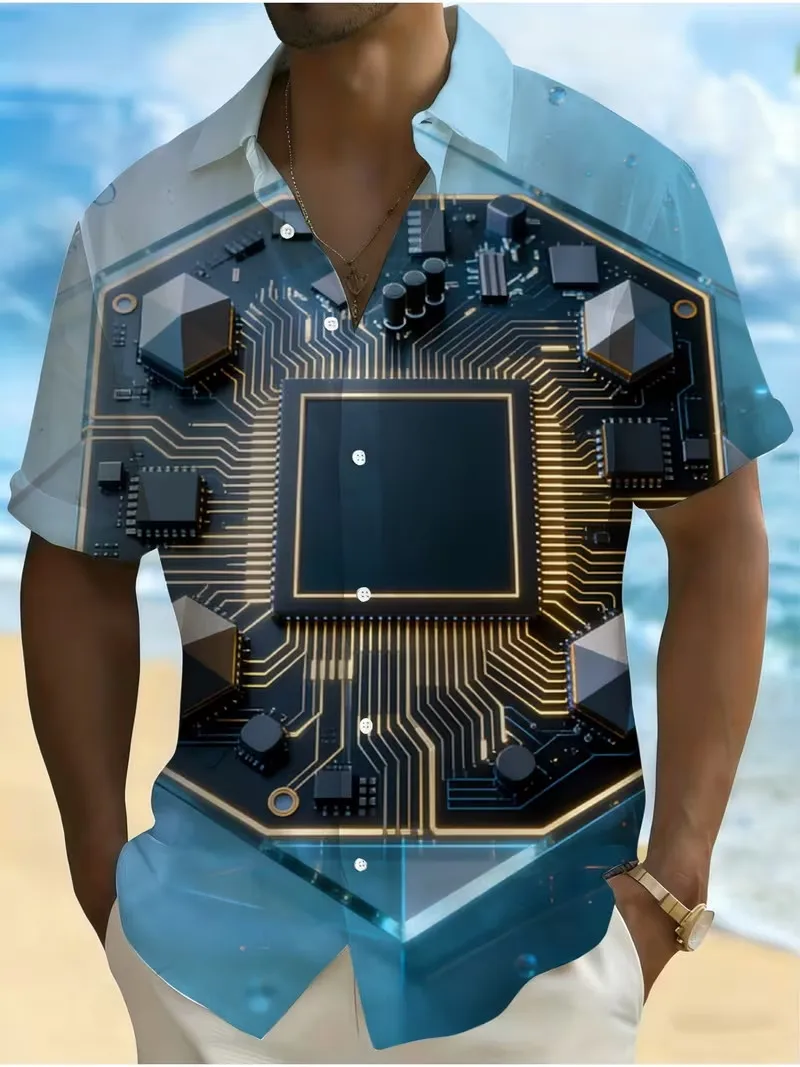 Men's Tech Circuit Board Print Beach Shirt Blue Neon Cyber Geometric Pattern Short Sleeve Casual Button Down Hawaiian Shirts
Men's Tech Circuit Board Print Beach Shirt Blue Neon Cyber Geometric Pattern Short Sleeve Casual Button Down Hawaiian Shirts