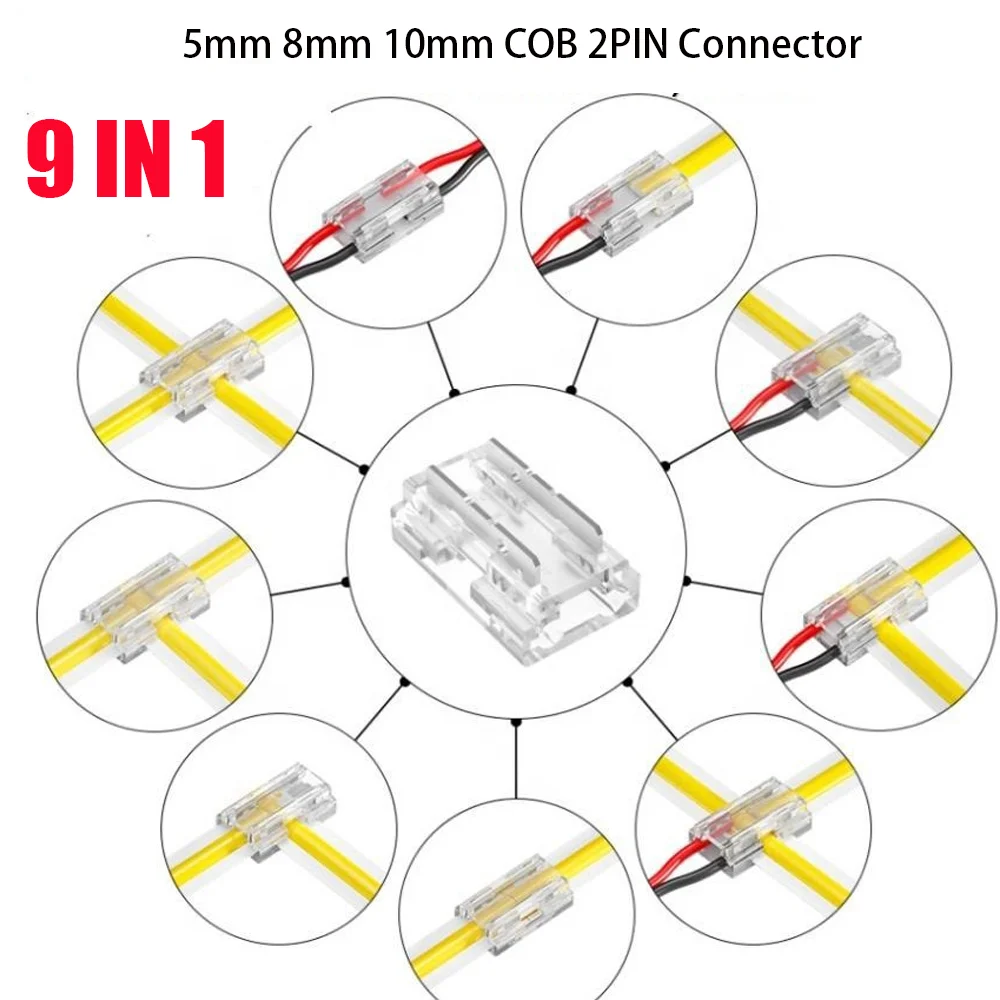 9IN1 2PIN COB LED Connector 5mm 8mm 10mm LED Strip Light Width Connector L T X Shape DIY Solderless FCOB Mini Transparent Buckle
9IN1 2PIN COB LED Connector 5mm 8mm 10mm LED Strip Light Width Connector L T X Shape DIY Solderless FCOB Mini Transparent Buckle