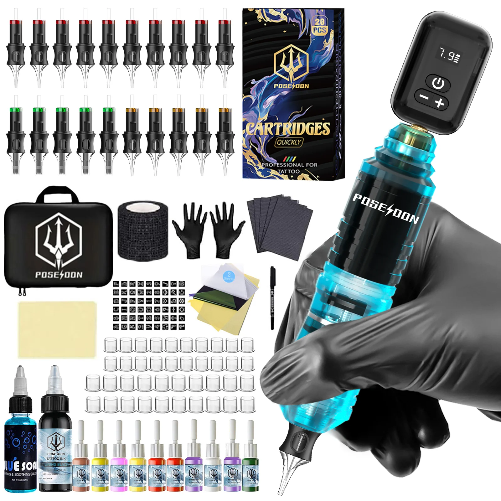 Tattoo Kit POSEIDON V5 Blue Tattoo Pen Kit For Permanent Makeup Tattoo Machine Kit High Power Tattoo Power Supply Tattoo Gun Kit
Tattoo Kit POSEIDON V5 Blue Tattoo Pen Kit For Permanent Makeup Tattoo Machine Kit High Power Tattoo Power Supply Tattoo Gun Kit