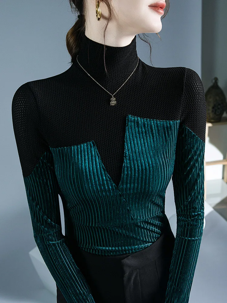 Autumn and Winter Color Matching High Neck Velvet Long Sleeved T-shirt Undercoat Women's Fashion Sexy Top Harajuku Gothic
Autumn and Winter Color Matching High Neck Velvet Long Sleeved T-shirt Undercoat Women's Fashion Sexy Top Harajuku Gothic